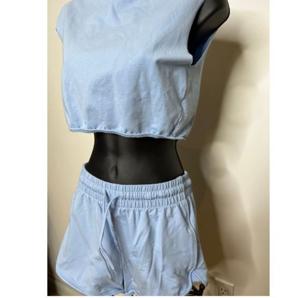 Revamped Womens 2pc Tank Top & Shorts Sleeveless Drawstring Size XS Light Blue - Picture 2 of 4